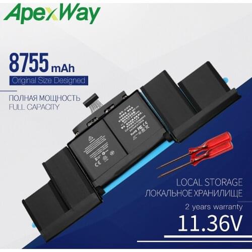 Apexway 8755mAh 11.36V Laptop Battery A1618 for Apple MacBook Pro 15" Retina A1398 A1618 2015year With Tools Screwdriver Battery