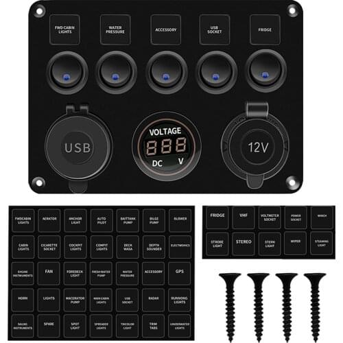 Car Marine Rocker Switch Panel Control Waterproof Light Switches Toggle Dual USB Circuit Breaker Charger For Boat Accessories