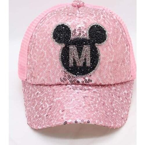 2 To 8yrs Sequin Visor Shiny Cartoon Baseball Cap Children Mesh Trucker Hat Cute Snapback for Boys Girls Pink White Black Blue