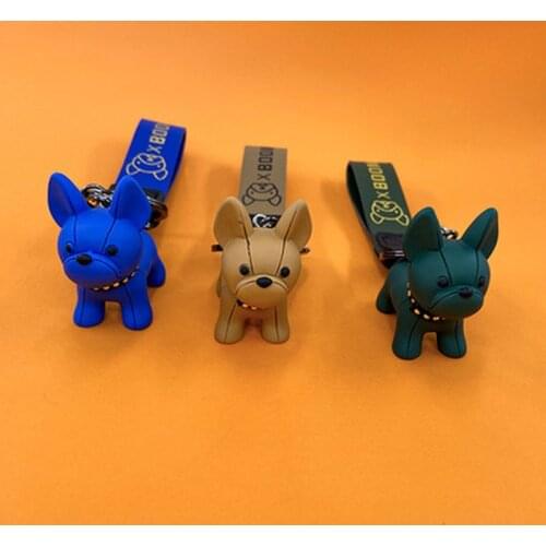 Punk French Bulldog Keychain PU Leather Bag Pendant Dog Car Fashion Keychains Creative Cute Trinket Unisex Animal Keyfob Gifts