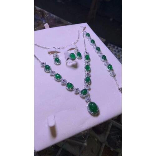 C73#925 silver inlaid natural chalcedony set, the jade face is clean and translucent