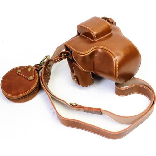 Deluxe Edition PU Leather Camera Bag Case Cover For Canon EOS M5 EOSM5 15-45mm 55-200mm Lens With Strap+Open Battery Design