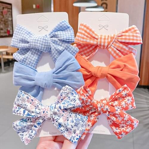 3pcs/set Floral Bow Children Girls Hairpin Kids Headdress Printed Side Bangs Hair Clip Baby 2021 Fashion Hair Accessories