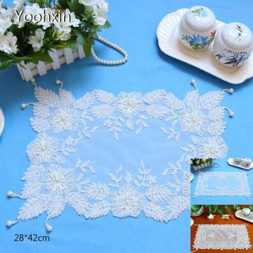 Europe embroidery lace beads table place mat cloth pad cup coaster placemat tea doily kitchen wedding Christmas decor tableware
