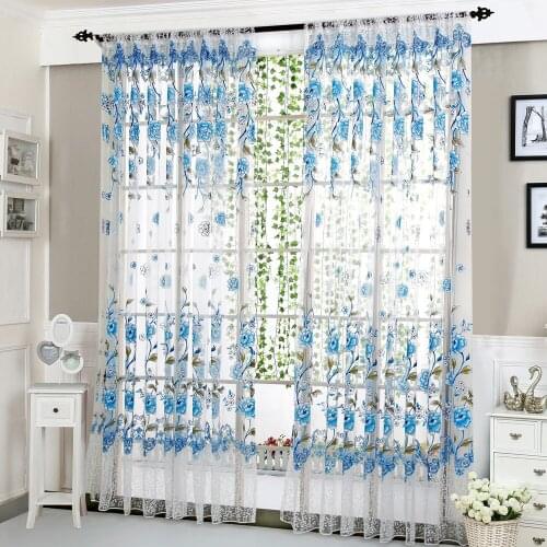 Filter daylight softly billow pleasantly Peony Sheer Curtain Tulle Window Treatment Voile Drape Valance Blue Curtain W30515