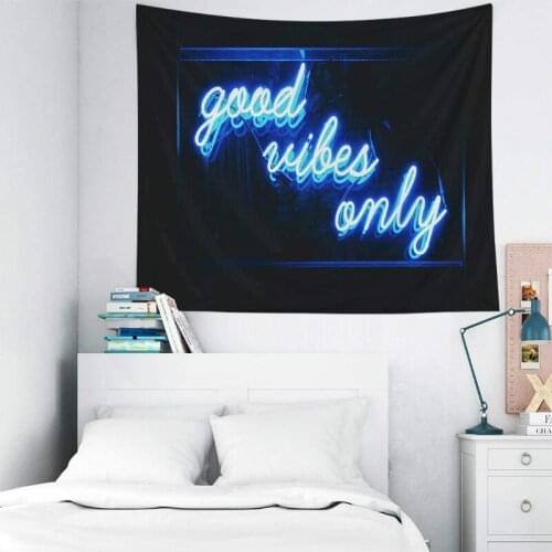Musesh Quote Tapestry Blue Tapestry Small Tapestry Good Vibes Only Words Neon for Bedroom Living Room Outdoor Wall Art Tapestry
