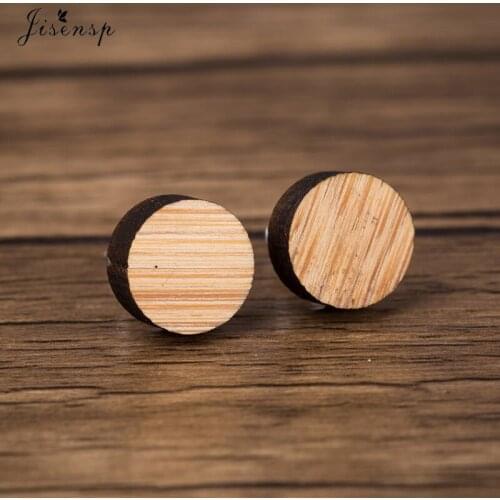 Jisensp 2019 New Arrival Simple Round Wooden Earrings Fashion Geometric Stud Earring Jewelry for Women Girls Birthday Gifts