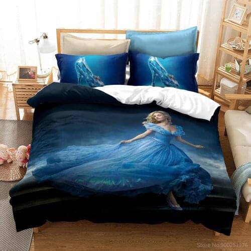 3D Disney Film Cinderella Bedding Set Queen King Disney Princess Duvet Cover Set Soft Comforter Cover Pillowcase Bedclothes Gift
