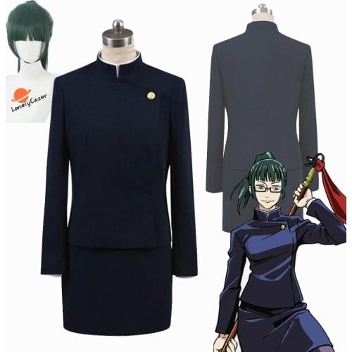 Anime Jujutsu Kaisen Cosplay Costume Maki Zen in Green Wig Top Skirt Zenin Maki Halloween Christmas Party Uniform Men Women