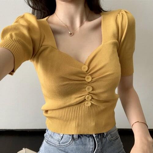 Summer Short Tops Creative Collar Design Ice Silk Knitting Short Sleeve T Shirt Classic Party Woman Fashion Clothing Wholesale