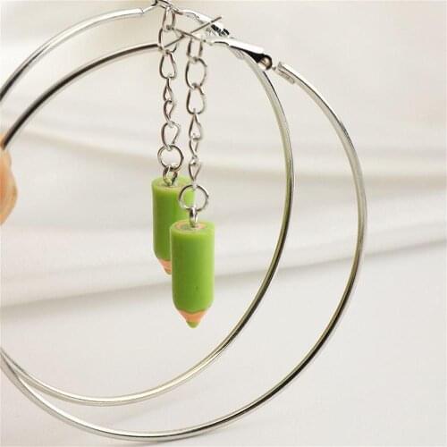 Hot Selling Fashion Multicolored Love Pendant Earrings Creative Party Funny Pencil Head Little Tai Chi Cute Hoop Earrings Gift