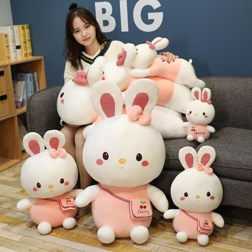 Lovely Rabbit Plush Toys Stuffed Animal Soft Plushie Kawaii Cherry Rabbit Pillow Cushion Doll Toys for Girls Kids Birthday Gift
