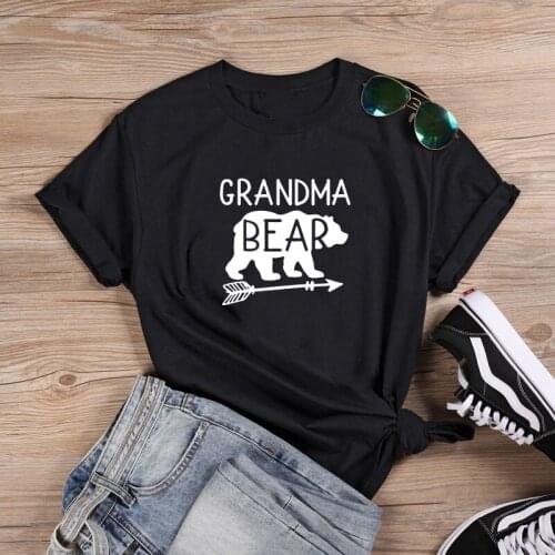 Grandma Bear Fashion T-shirt Women Summer Cotton T Shirt Women Harajuku O-neck Ladies Top Tee Shirt Femme Black & White