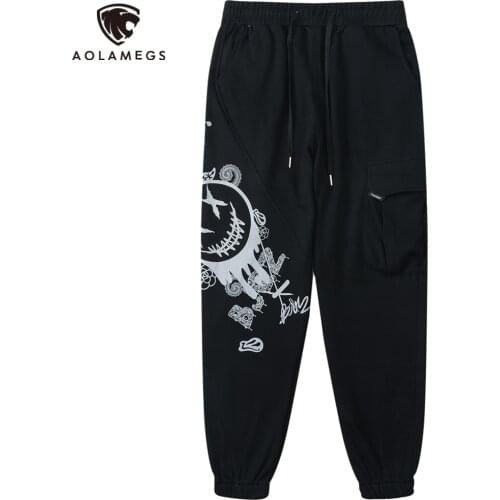 Aolamegs Mens Joggers Casual Pants Sportswear Tracksuit Streetwear Loose Drawstring Trousers cartoon print pocket Pants for Men