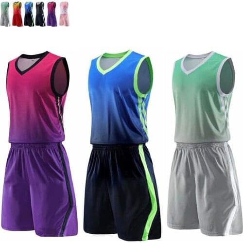 Men College Basketball Uniforms USA Gradient Basketball Jerseys Sets Male Sports Kits Mens Team Training Suits Shot Clothes