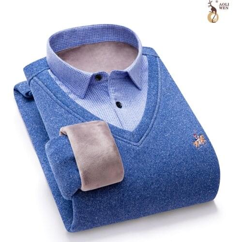 Aoliwen brand Men Cotton Sweater Men Long Sleeve Pullovers Outwear Man V-Neck sweaters Tops Loose Solid Fit Knitting Clothing