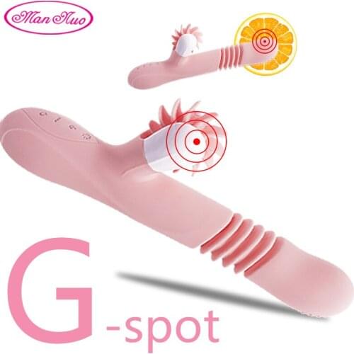 Man Nuo Licking Tongue Heating Vibrator 10 Speed Dildo Telescopic Rotation Vibrator G spot Clitoris Stimulator Sex Toy For Women