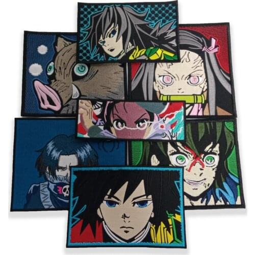 Demon Slayer Embroidery Anime Patches Iron on Japan Cartoon Anime Sewing patches for Clothing Backpack Jackets Hoodies 15cm DIY