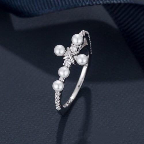 Fashion New Cross Shaped Pearl Branch Small Simple Index Finger Rings Retro Elegant Engagement Ring Zk30