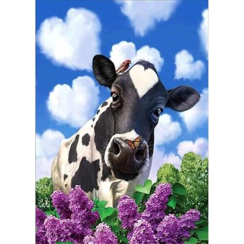 OSH DIY Diamond Painting Cow Flowers Full Square Rhinestone Mosaic Diamond Embroidery Animals Cross Stitch Kit Home Decor