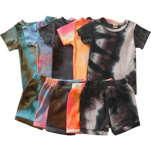 1-5Y Summer Newly Infant Kids Girls Boys Clothes Sets 2pcs Tie-Dye Printed Short Sleeve Pullover T Shirts Tops Shorts
