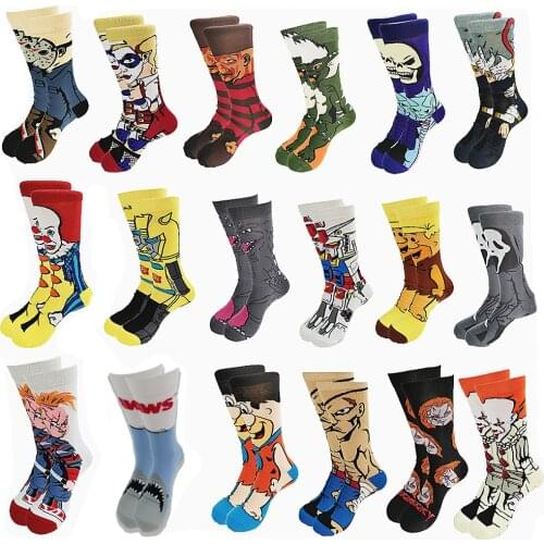 Street Style hiphop personalized Novelty horror sock men weird comic style men socks funny autumn winter cotton warm dress socks