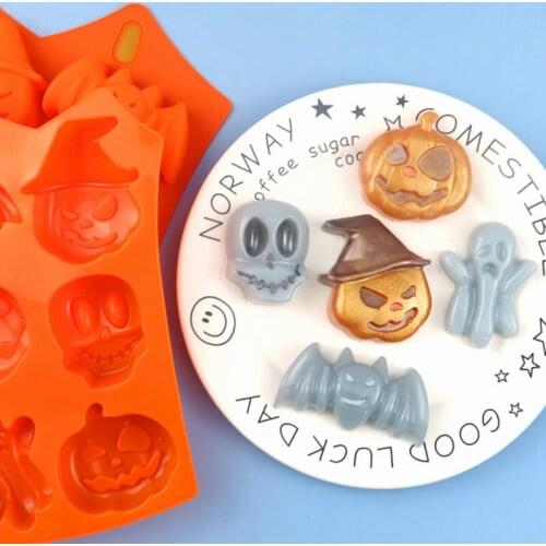 Halloween Style Silicone Cake Mold 6 Cavities Pumpkin Ghost Bat Shape Cookies Chocolate Molds DIY Soap Mold Baking Tools