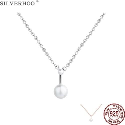 SILVERHOO Genuine 925 Sterling Silver Choker Necklaces For Women Simple Shell Pearl Necklace Elegant Female Fine Jewelry Gift