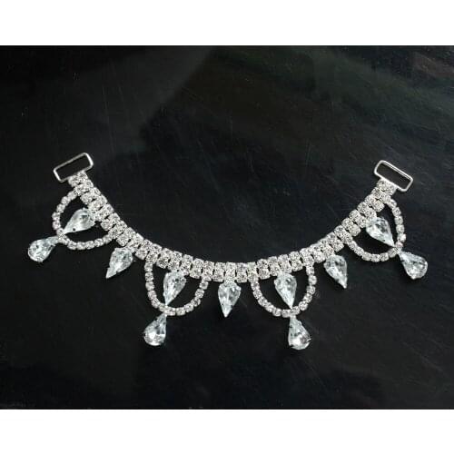 Pendant Style! 10pcs Rhinestone Bikini Connectors Chain With Waterdrop Clear Acrylic For Swimming Wear Bikini Decoration