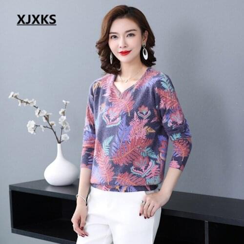 XJXKS Women Mink Cashmere Sweater 2020 Spring Winter New Loose Plus Size Comfortable Casual Women Print Sweater Pullover
