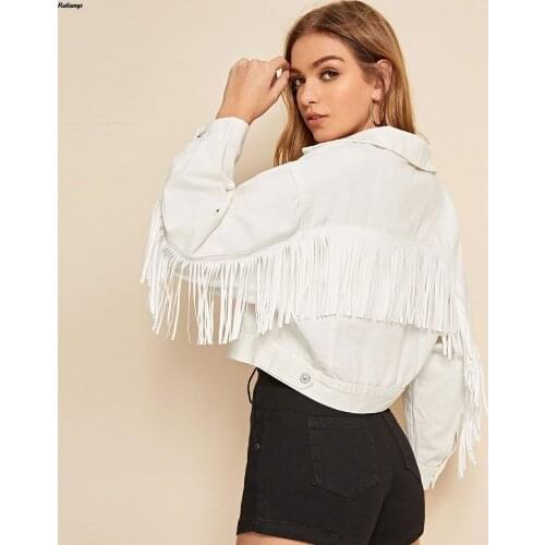 Spring and Autumn New Womens Explosive Fringed Denim Wacket Womens Casual Denim Sacket Short Jacket