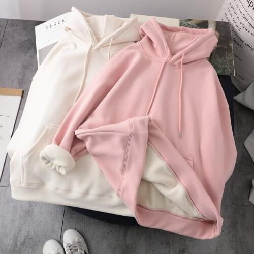 Women Hoodies Oversize Thick with Velvet Hooded Hoodie Casual Pullovers Solid Students Loose Casual Pink Cute Girls Streetwear