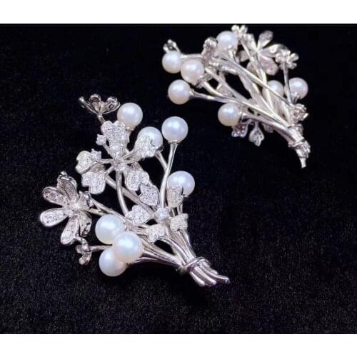 Vintage natural fresh water pearl booch flower bouquet 925 sterling silver fine women jewelry free shipping high quality