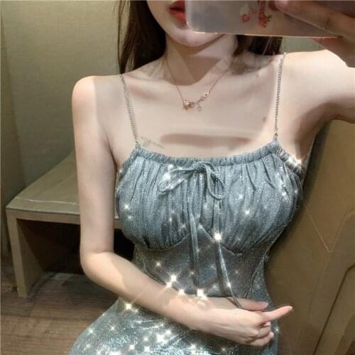 Sexy Dress for Women 2021summer New French Style Temperament Evening Disco Dancing Sequined Shiny Sling Short Skirt