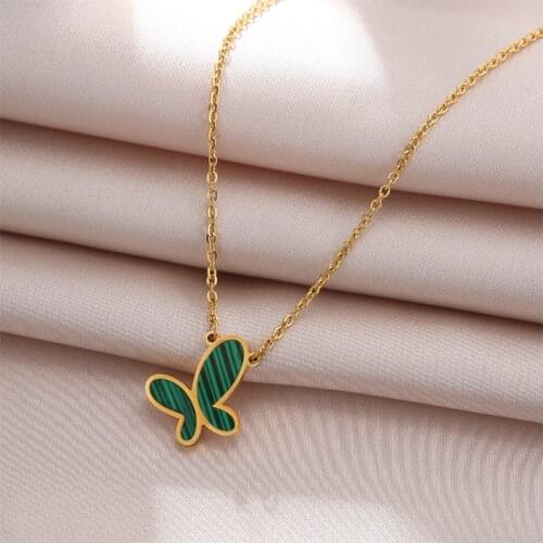 MEYRROYU Stainless Steel Green Butterfly Necklace For Women Enamel Thin Chain Choker 2021 Trend New Fashion Party Jewelry Gift