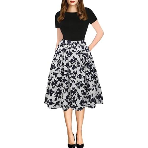 Floral Dresses For Women Party Summer Fashion Fold Princess Dress Short Sleeve Splicing Print Hem Floral Dress Vestidos Mujer