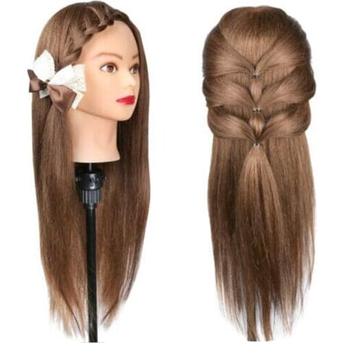 ZM 55CM Brown Hair 80% Real Human HairTraining Head Hairdressing Practice Makeup Training Mannequin Head Wig Heads Can be Curled
