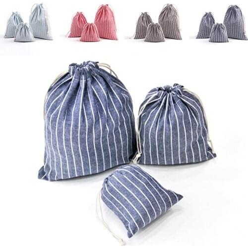 1PC Stuff Storage Bag Drawstring Bags Jewelry Packing Makeup Bag Stripe Cotton Home Oraganization