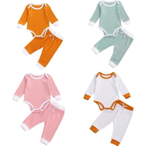 Toddler Baby Girl Boy Clothes Sets 2Pcs Baby Boys Girls Knitted Ribbed Cotton Outfits Long Sleeve Romper Leggings Spring Fall