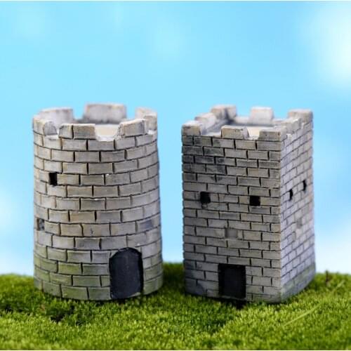 2PCS Simulation Castle Figures Decorative Fairy Garden Animals Statue Miniature Figurine Moss Micro Landscape Ornaments Resin