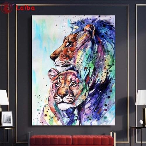 Diamond Embroidery Abstract animal art, painted lion couple 5D DIY Diamond Painting Diamond Mosaic needlework living room decor