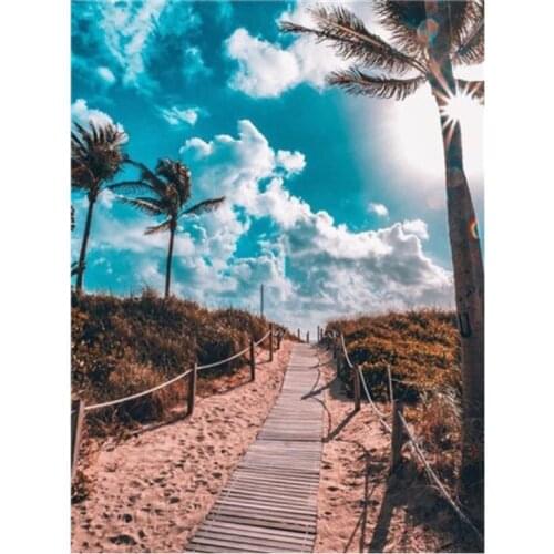 Diamond painting landscape mosaic art embroidery palm trees rhinestone picture puzzle toys kids drawing wall decor craft diy