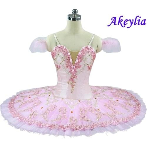 Free shipping pink ballet tutu with cute flowers professional classical ballet tutu for girls pancake nutcracker ballet tutu Kid