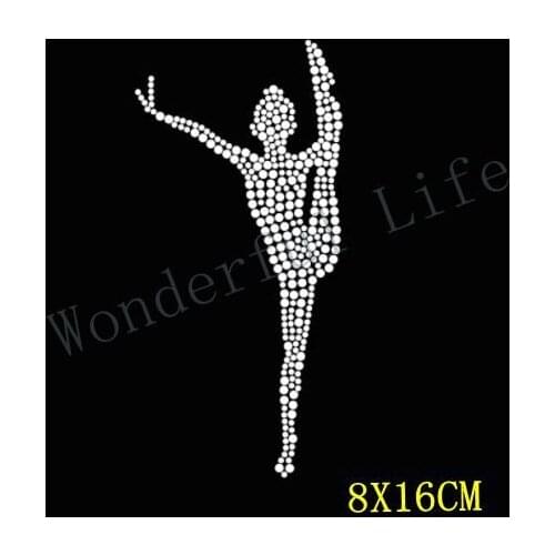 Free shipping dancer dance leg up design in dot design hotfix Rhinestone Iron On Heat Transfer Hot Fix Bling