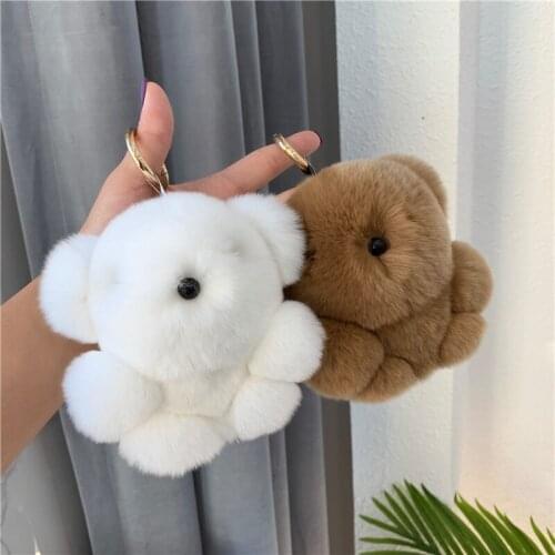 Rex rabbit fur bear key chain bag ornaments car key chain ladies gifts children toys Cute doll accessories