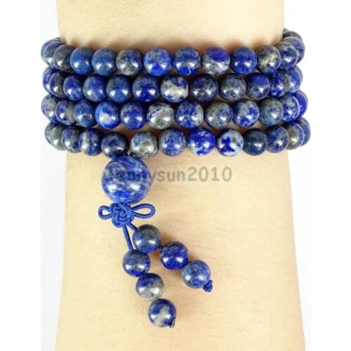 Natural Lapis Lazuli 6mm Gems Stone Buddhist 108 Beads Prayer Mala Multi-Purpose Stretchy Bracelet Necklace 5Strands/Pack