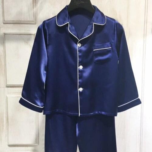 Childrens 100% Silk Pajamas Set Full Sleeves Autumn Sleepwear Kids Homewear Clothing Toddler Girls Boys Pyjamas