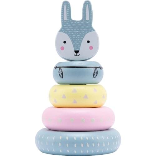 Baby Wooden Toys Rabbit Fox Nature Jenga Building Block Folding Tower Colorful Development Education Toys for Children Kid