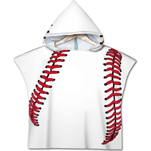 Free shipping Novelty Gift Sports Baseball Print Baby Kids Children Hooded Towel Pool Bath Beach Poncho Towel Cape