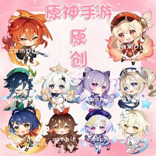 Game Anime Genshin Impact Venti Paimon Player Barbara Amber Acrylic Figure Keyring Cartoon Keychain Toy Bag Pendant Badge Gift